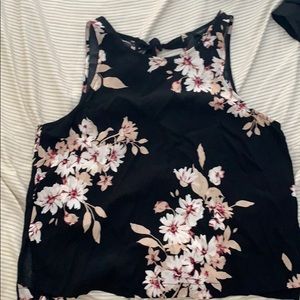 Black floral open back tank